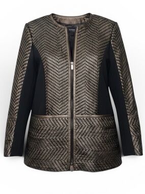 Carlisle Collection Metallic Woven Leather Jacket Bronze Black Zip Blazer 2 NWT